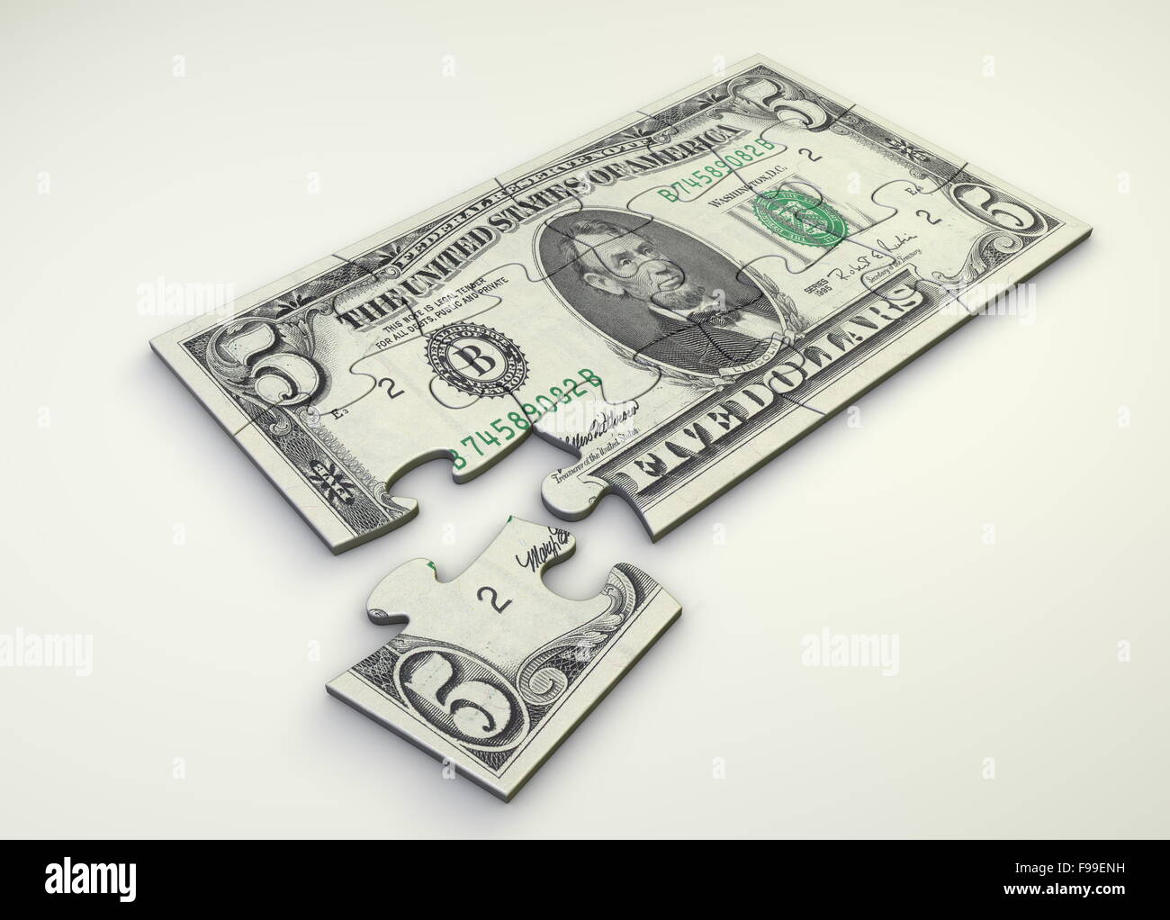 5 Dollar Nota Puzzle Foto Stock 5 Dollar Nota Puzzle Foto Stock