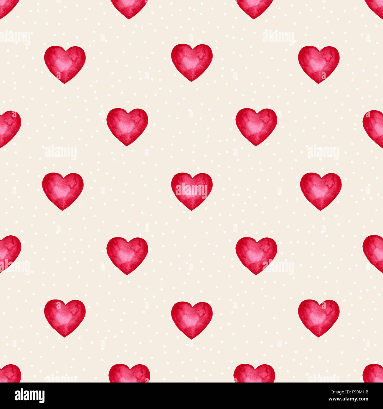 Carino acquerello rosso sfondo cuori Foto Stock