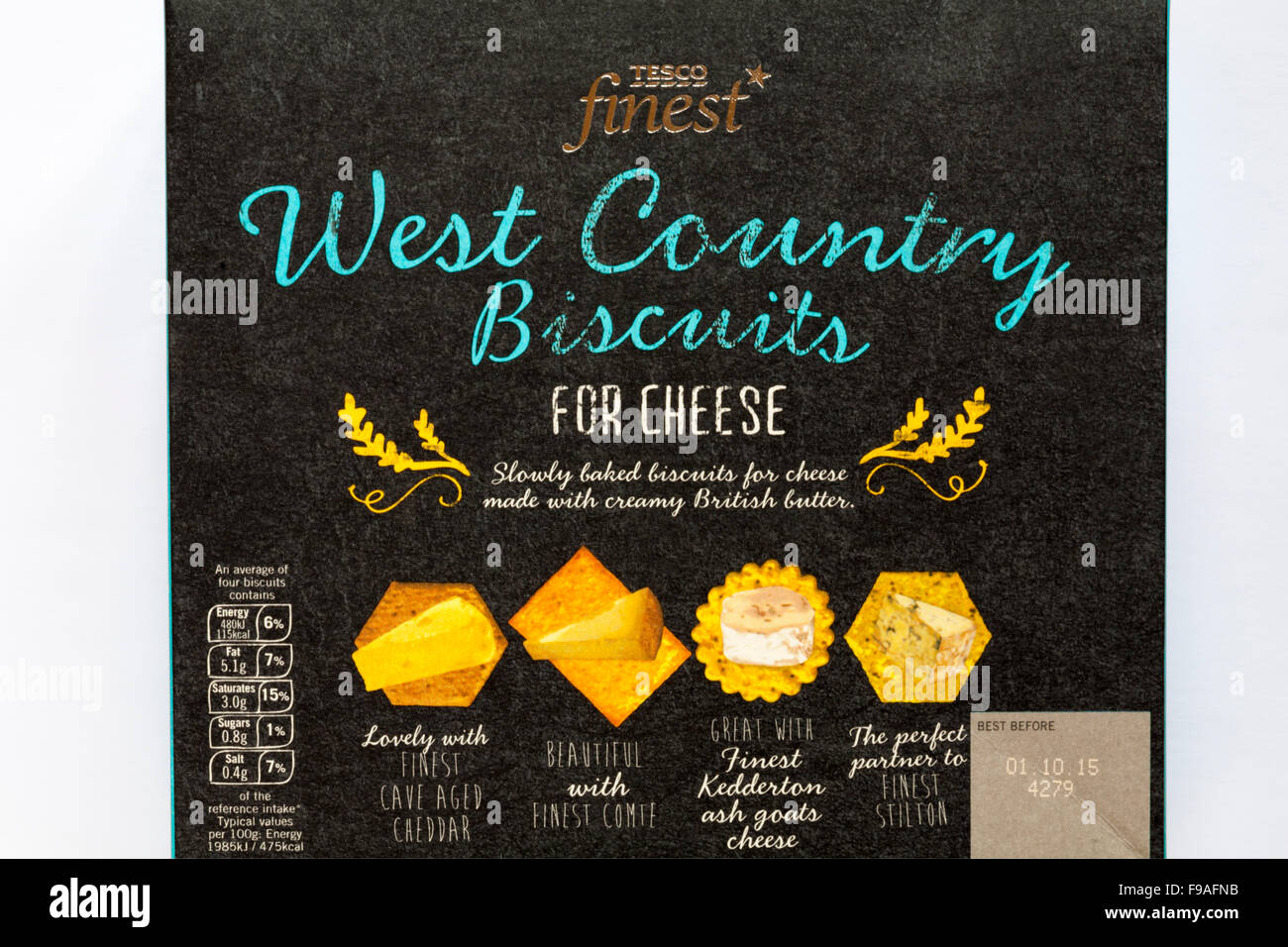 Scatola di Tesco finest West Country biscotti per formaggio Foto Stock
