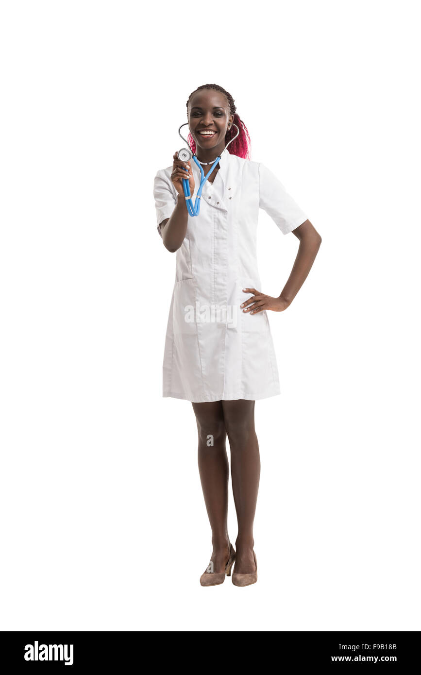 Femmina africana medico con stetoscopio Foto Stock