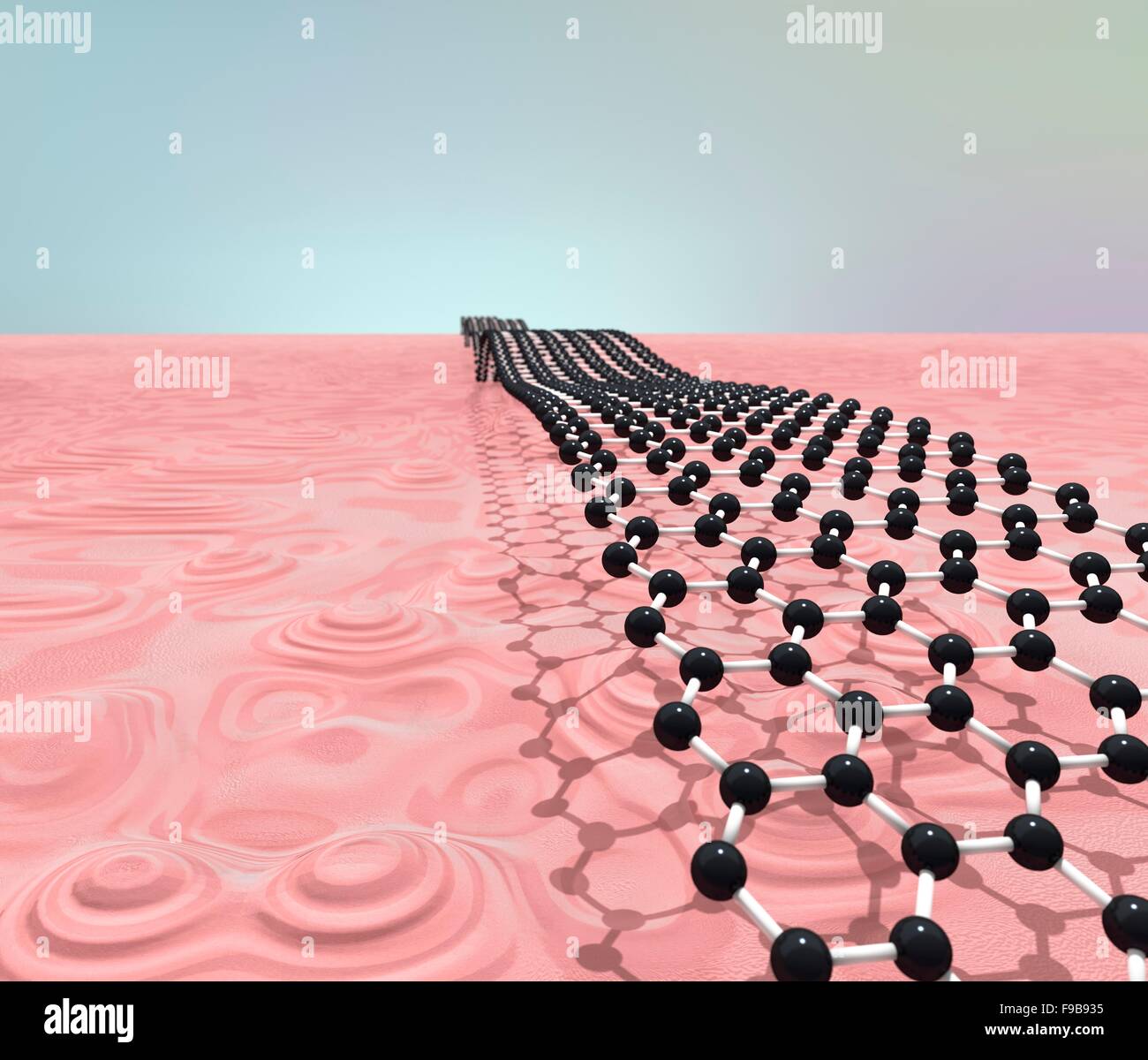Grafene nanoribbon attraversando un immaginato nano paesaggio Foto Stock