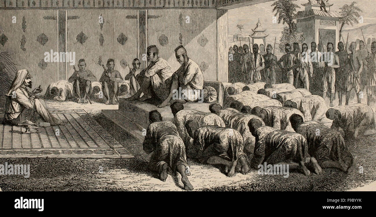Ricezione di F M. Mouhot dai re del Laos, circa 1860 Foto Stock