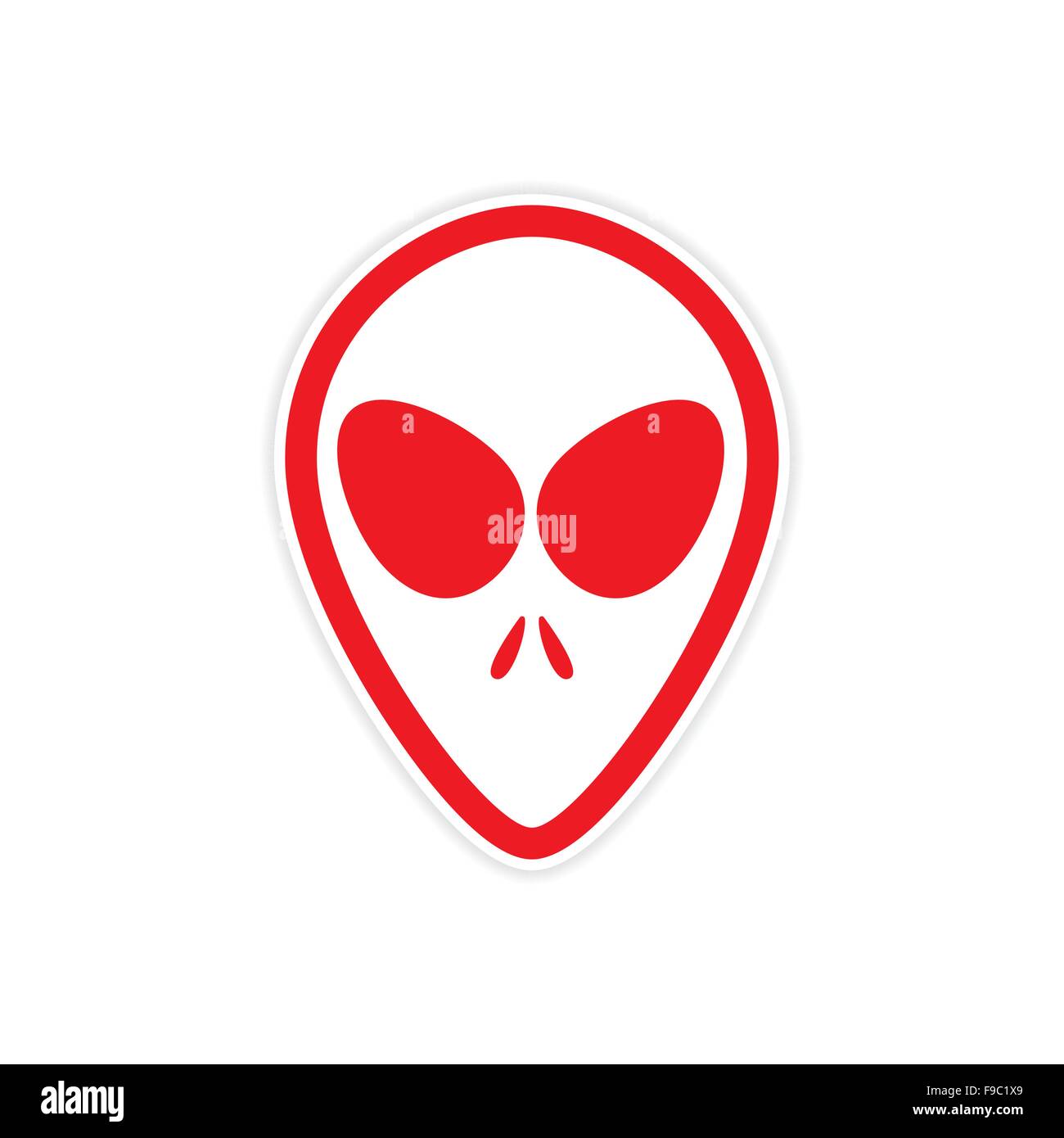 Sticker Alien con grandi occhi su sfondo bianco Illustrazione Vettoriale