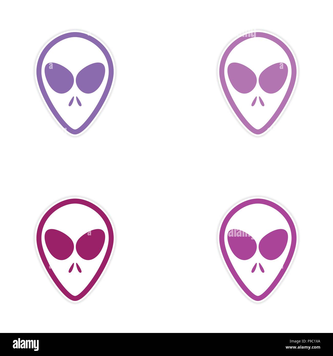 Gruppo adesivo Alien con grandi occhi su sfondo bianco Illustrazione Vettoriale