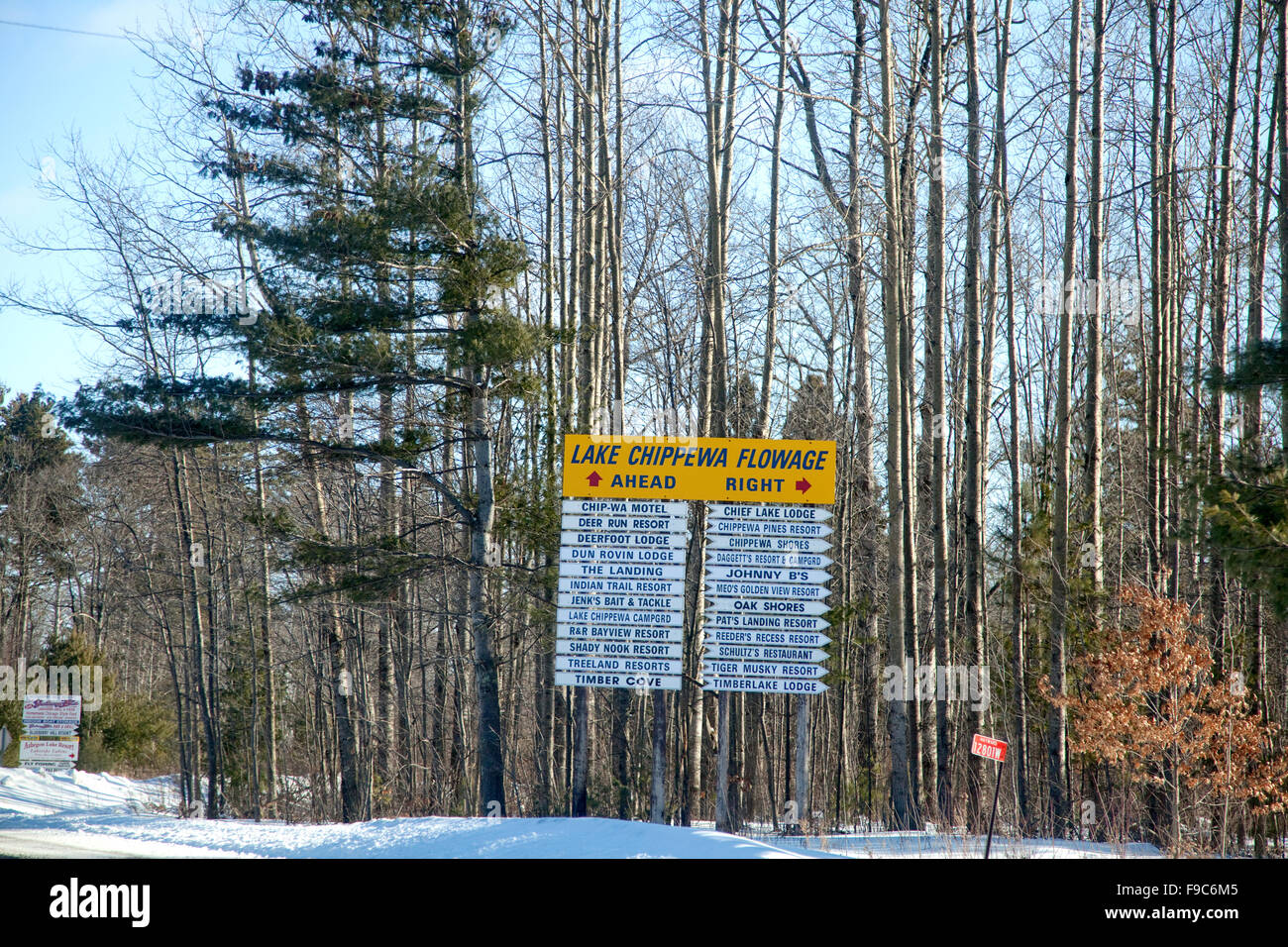 Directory stradale di alberghi e negozi. Cavo WI Wisconsin USA Foto Stock