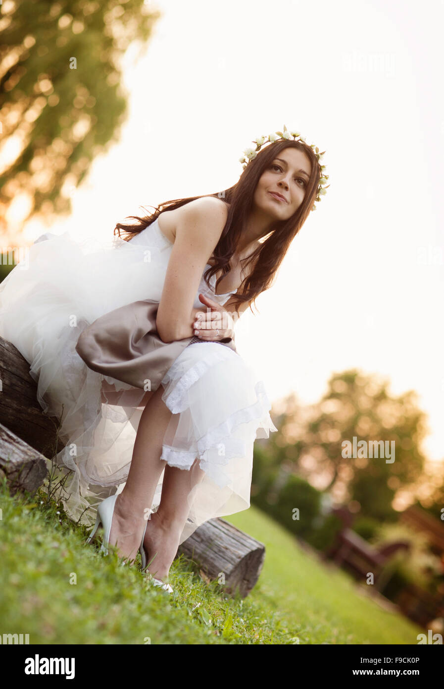 Bella Sposa in stile country abito da sposa Foto Stock