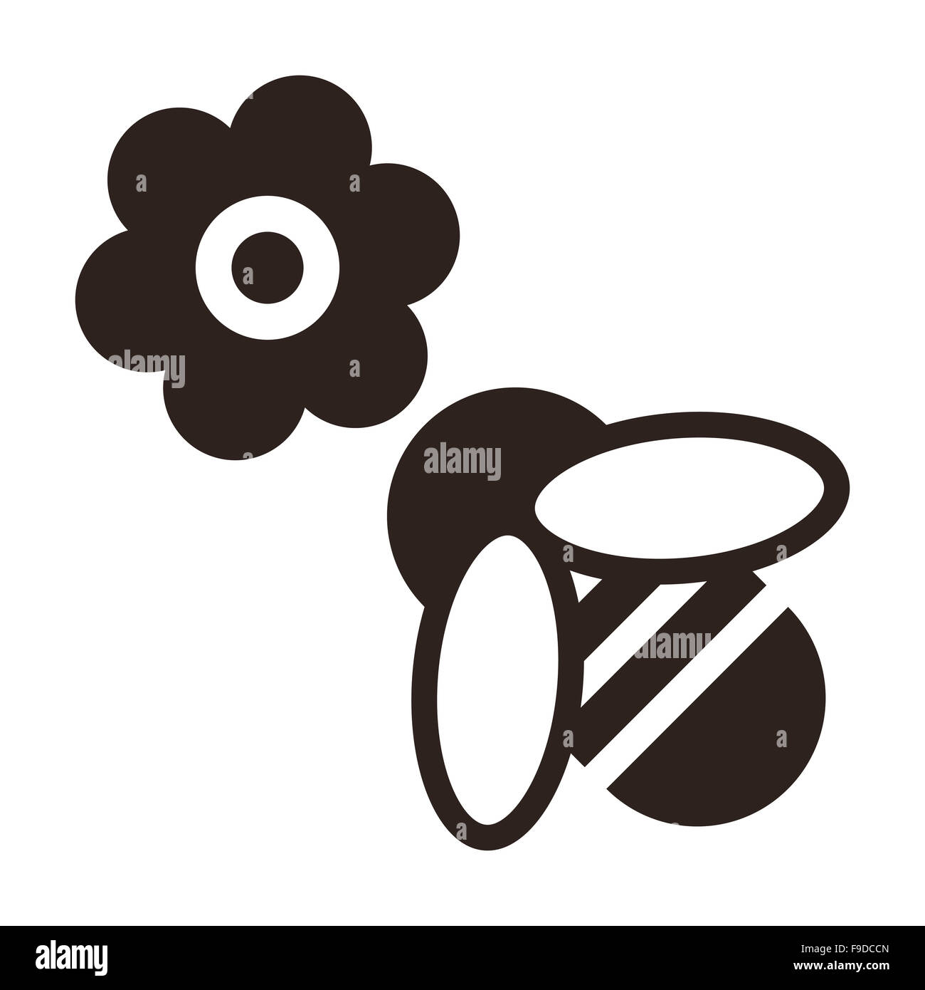 Bee e icona di fiori isolati su sfondo bianco Foto Stock