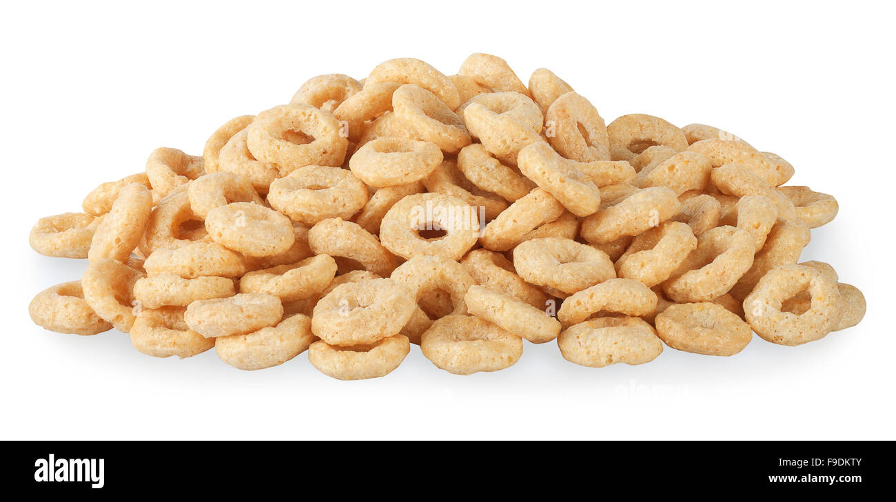 Una sana colazione a base di cereali anelli isolati su sfondo bianco Foto Stock
