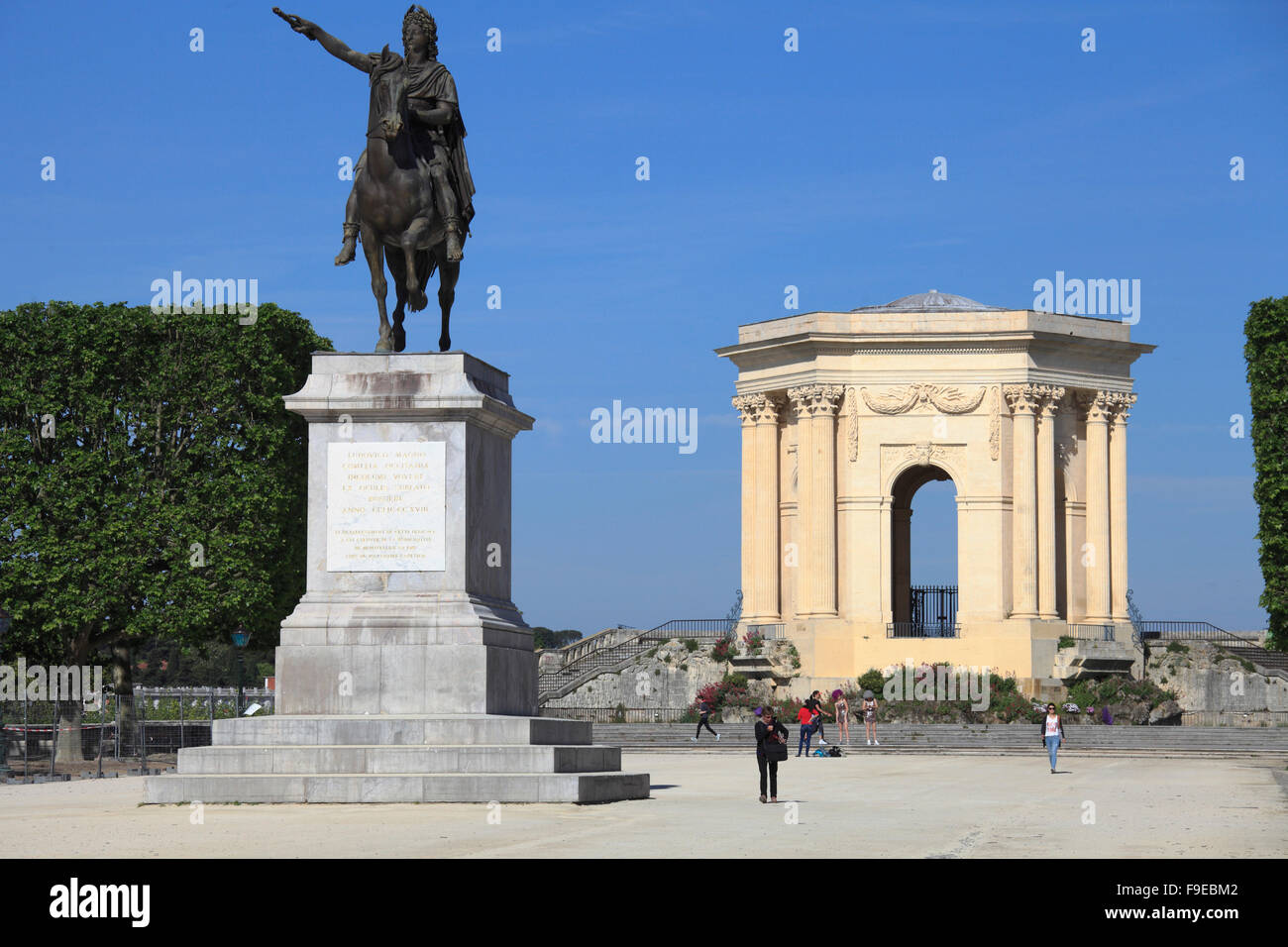 France, Languedoc-Roussillon, Montpellier, Place Royale du Peyrou, Luigi XIV statua, Foto Stock