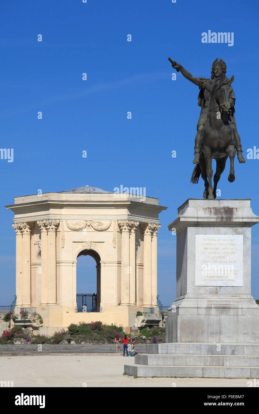 France, Languedoc-Roussillon, Montpellier, Place Royale du Peyrou, Luigi XIV statua, Foto Stock