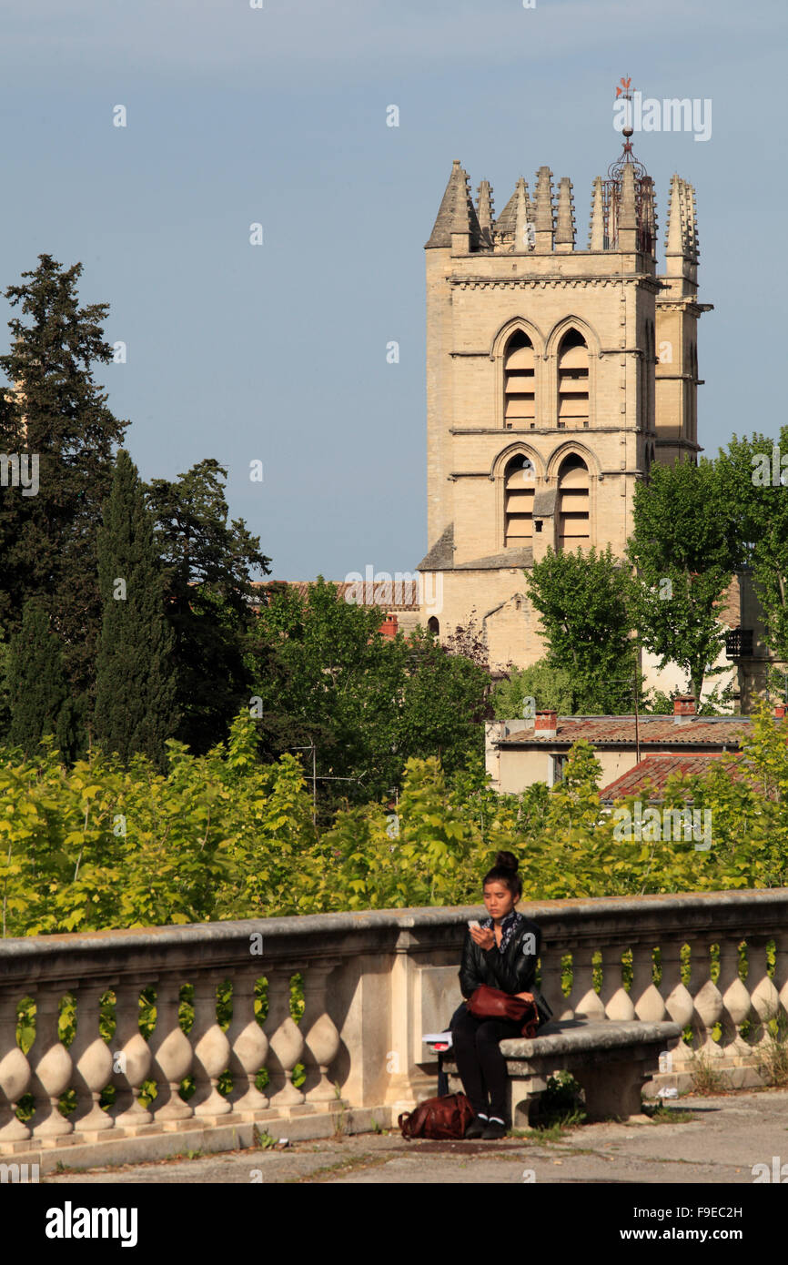 France, Languedoc-Roussillon, Montpellier, Place Royale de Peyrou, CathŽdrale St-Pierre, Foto Stock