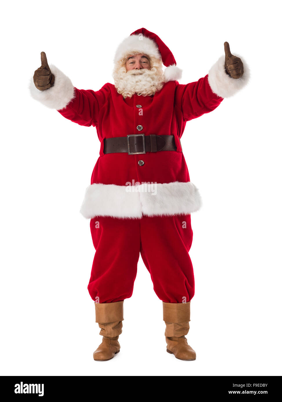 Santa Claus ritratto. Pollice in alto e sorridente Foto Stock