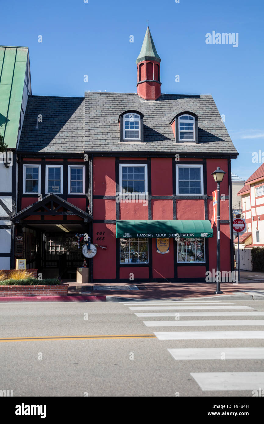 Hanson di clock del negozio, Alisal Road, Solvang, Ynez Valley, Santa Barbara County, California, Stati Uniti d'America. Foto Stock