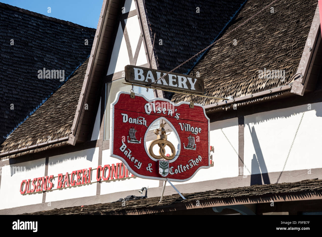 Olsens panificio, unità di missione, Solvang, Ynez Valley, Santa Barbara County, California, Stati Uniti d'America. Foto Stock