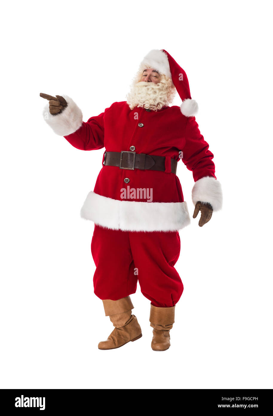 Santa Claus puntando il dito lontano ritratto completi Foto Stock