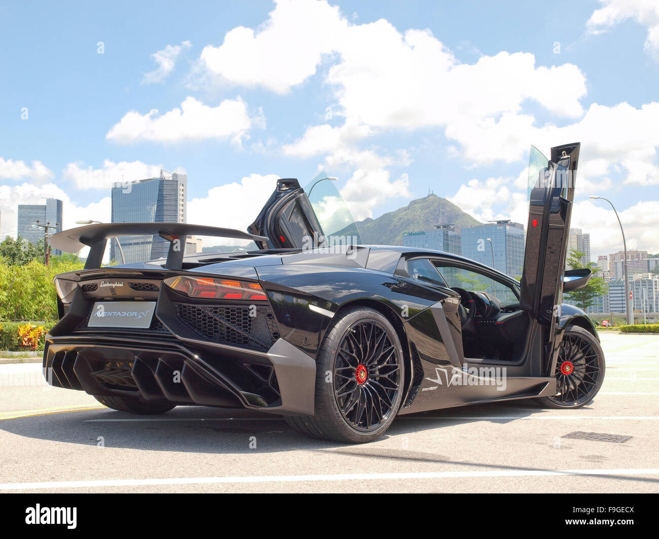 Hong Kong Cina Aug 18 2015 : Lamborghini Aventador LP 750-4 Superveloce 2015 Test Drive giorno di Agosto 18 2015 a Hong Kong. Foto Stock