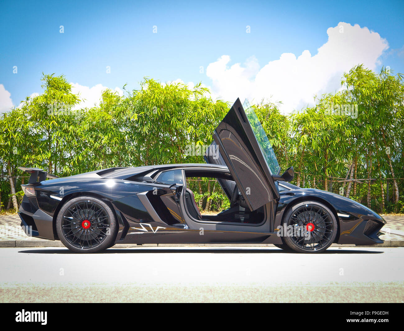 Hong Kong Cina Aug 18 2015 : Lamborghini Aventador LP 750-4 Superveloce 2015 Test Drive giorno di Agosto 18 2015 a Hong Kong. Foto Stock