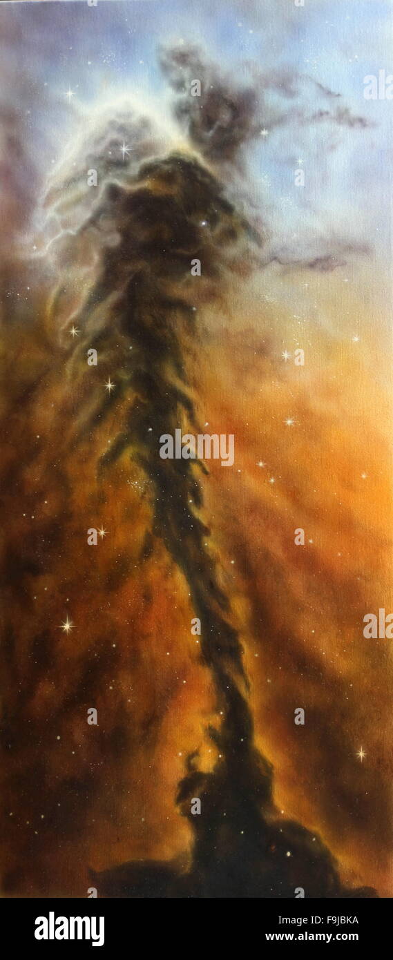 Bella la pittura ad olio su tela di un enorme nebulose vorticoso vortice su un sfondo cosmical di Stardust e starlight Foto Stock