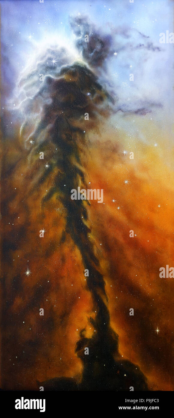 Un bel dipinto ad olio su tela di un vortice di nebulose su un sfondo cosmical di Stardust e starlight Foto Stock
