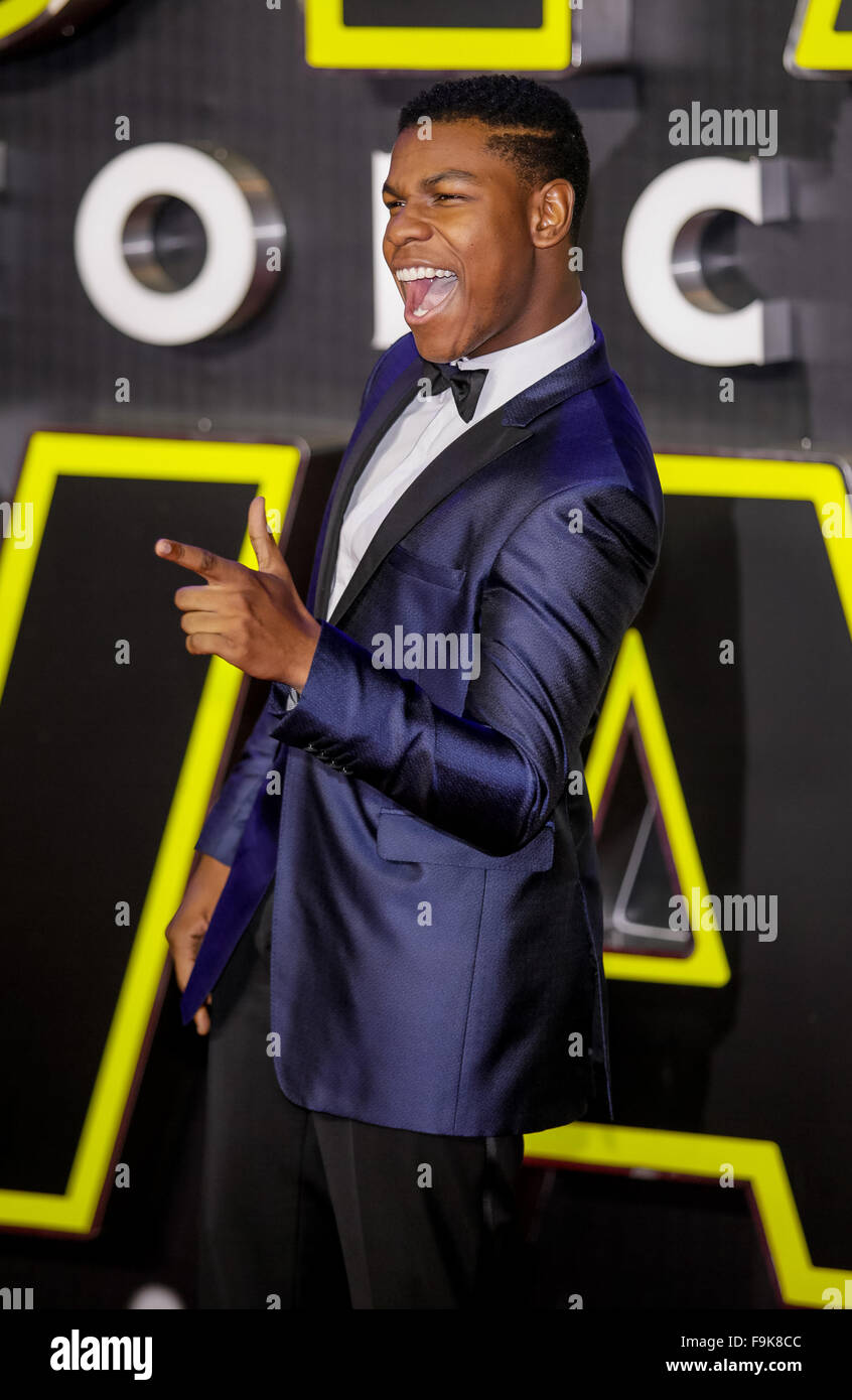 Londra, Regno Unito. 16 dicembre, 2015. John Boyega attore Star Wars; la forza si risveglia, Premiere europeo di Londra, Inghilterra 16 dicembre 2015 Diu credito83935: Allstar Picture Library/Alamy Live News Foto Stock