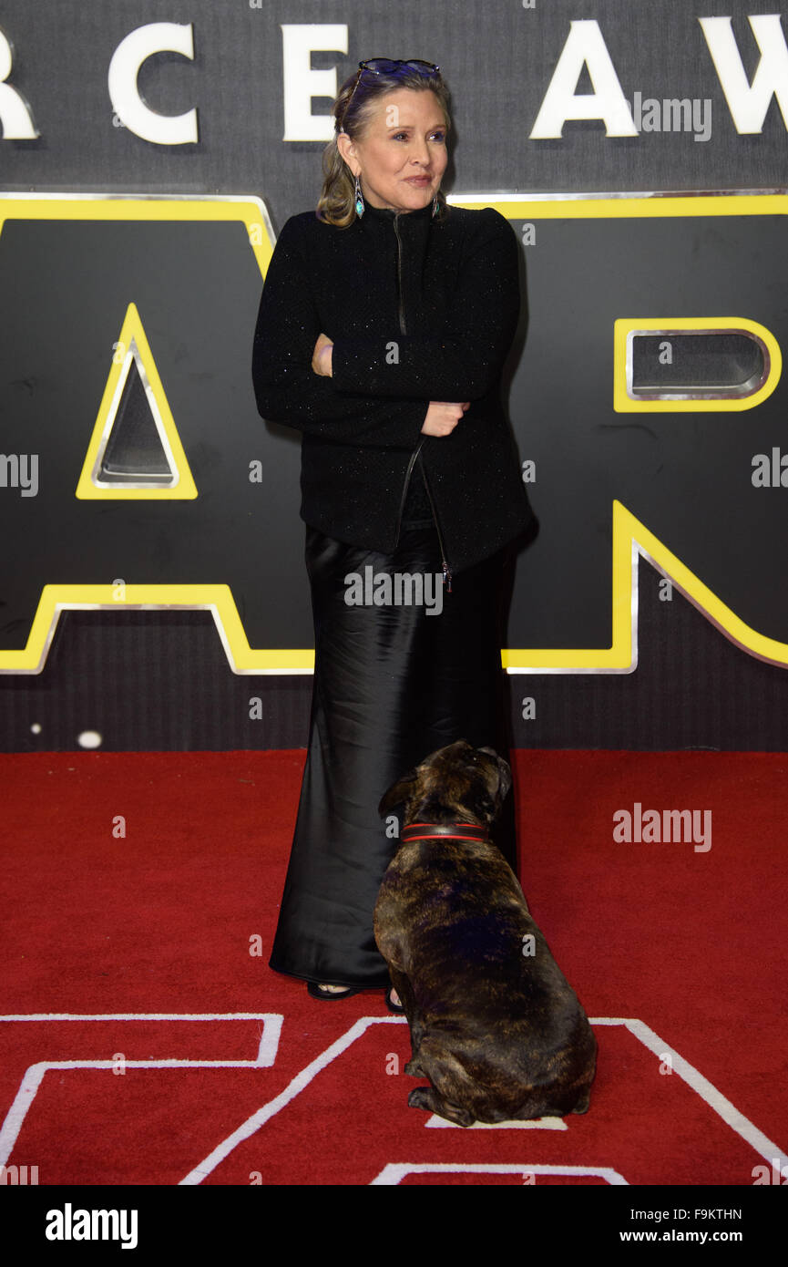 Carrie Fisher presso la "Star Wars: La forza risveglia ' premiere a Londra Foto Stock