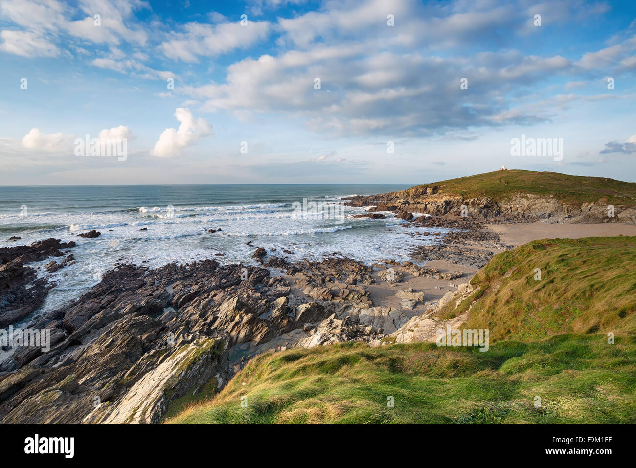 Splendida costa della Cornovaglia del Towan capezzagna a Newquay Foto Stock