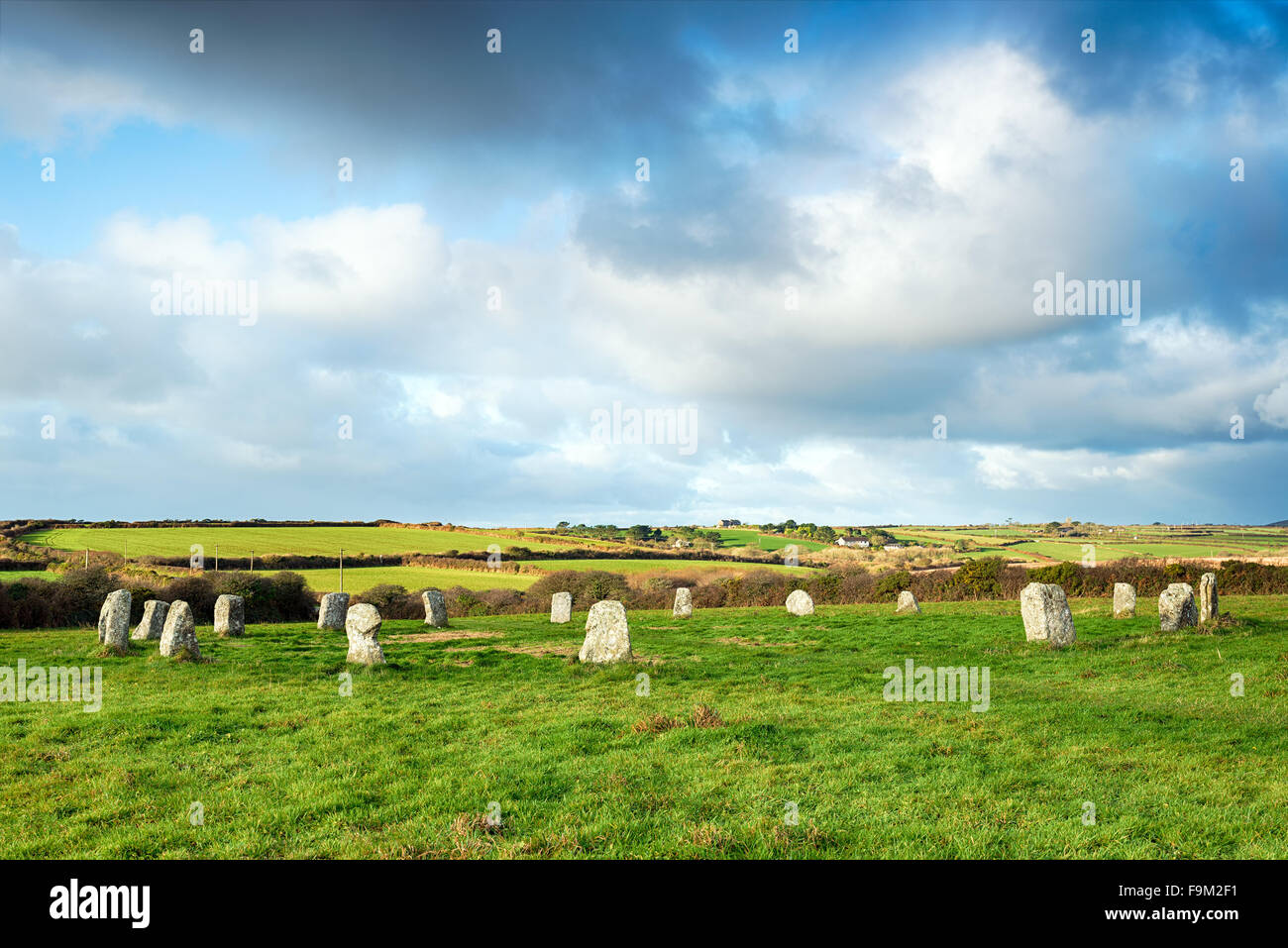 La Merry Maidens cerchio di pietra vicino Land's End in Cornovaglia Foto Stock
