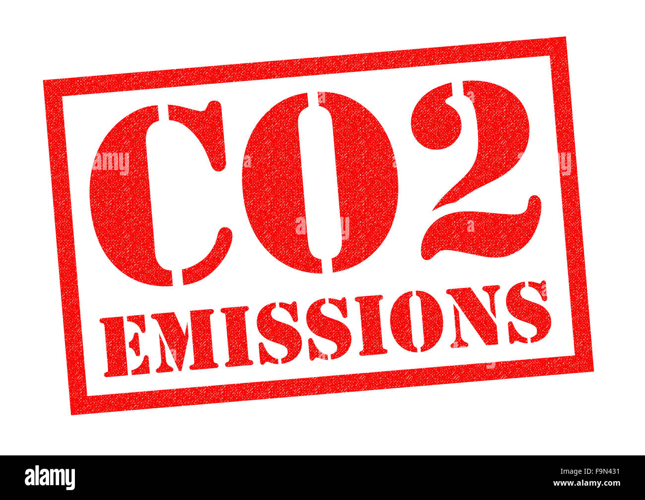Le emissioni di CO2 rosso timbro di gomma su uno sfondo bianco. Foto Stock