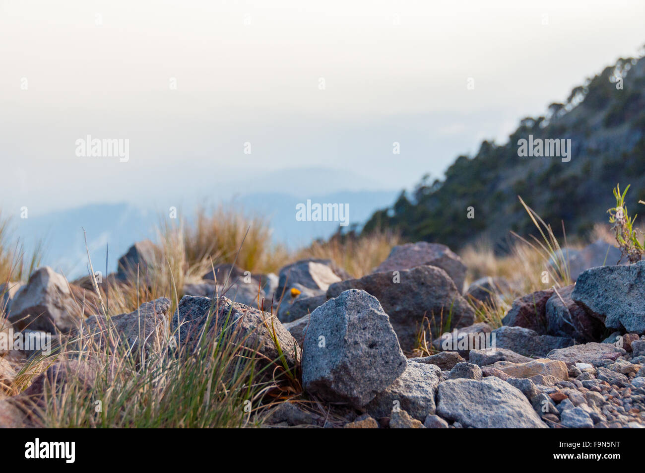 Grandi sassi e pietre nella parte anteriore del pendio montano Tajamulco Foto Stock