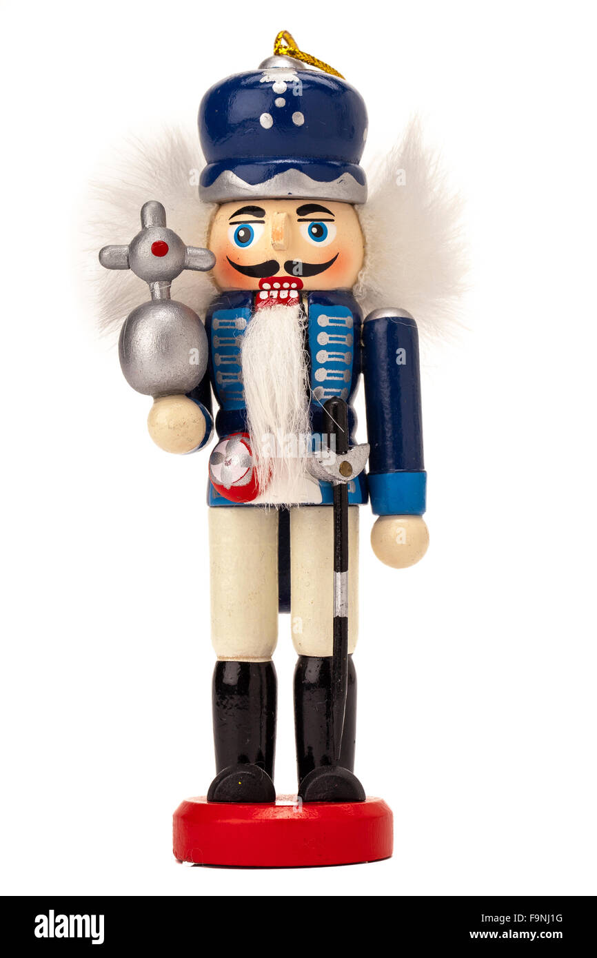 Figurina tradizionale Natale schiaccianoci isolato su bianco Foto Stock