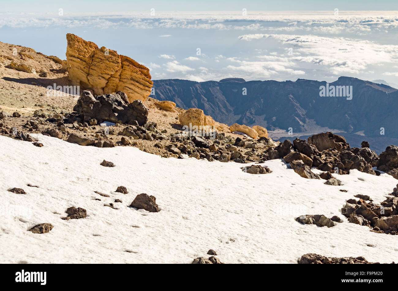 Pendio nevoso del vulcano Teide picco, Tenerife, Isole canarie, Spagna Foto Stock