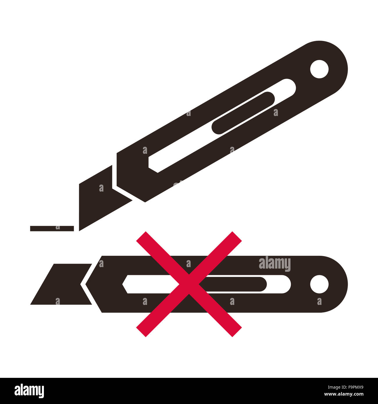 Taglierino. Segno di imballaggio isolato su sfondo bianco Foto Stock