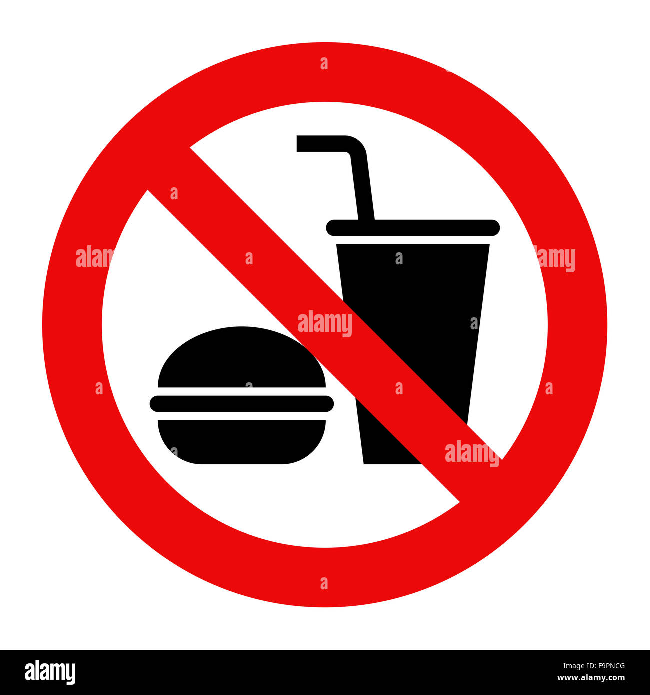 Non mangiare e bevande non ammessi isolati su sfondo bianco Foto Stock