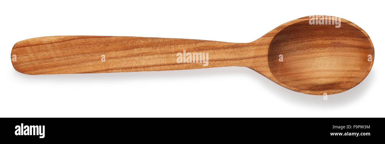 Cucchiaio di legno isolato su sfondo bianco Foto Stock