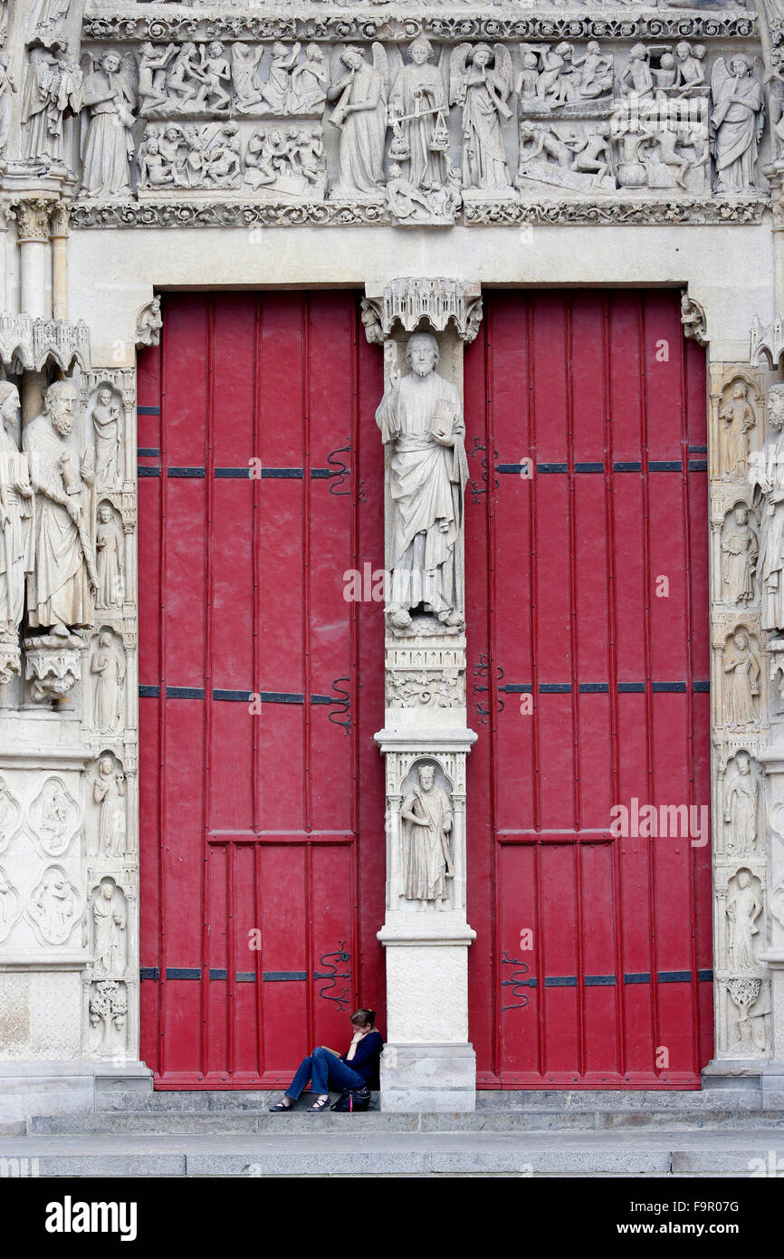 Notre Dame d la cattedrale di Amiens. Portale centrale. Foto Stock