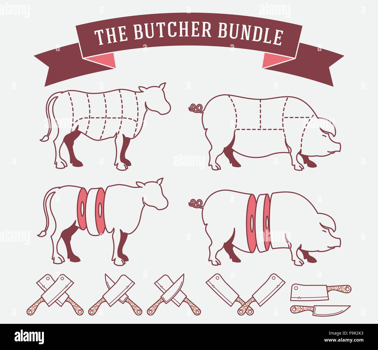 Vettore di carni bovine di qualità gli scudetti e le etichette per qualsiasi utilizzo Illustrazione Vettoriale