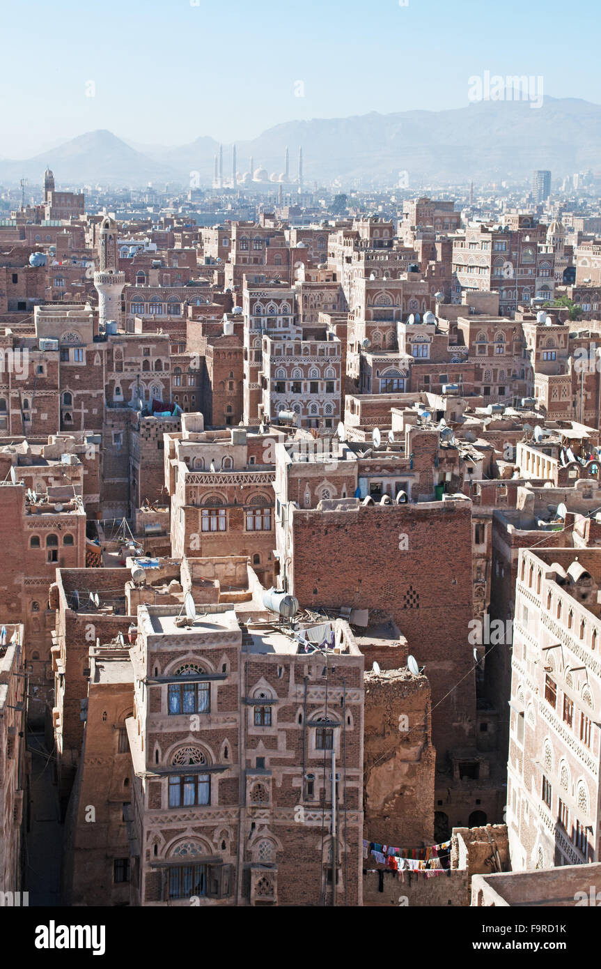 La città vecchia di Sana'a, il più antico abitato continuamente e popolosa città nel mondo, Yemen, Patrimonio Mondiale dell Unesco Foto Stock