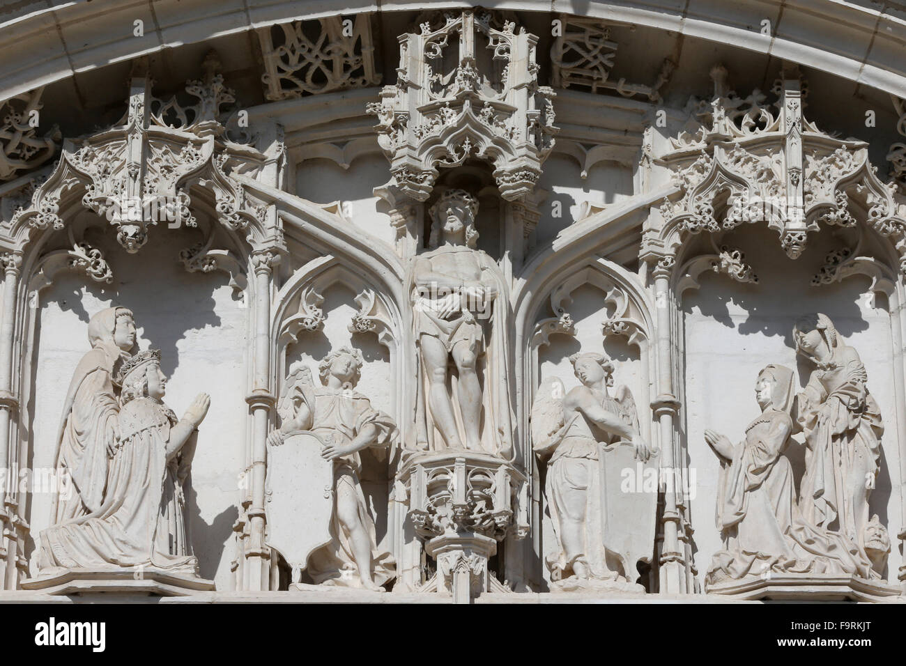 Il monastero reale di Brou. La chiesa è un capolavoro del gotico fiammeggiante stile. Il portale ovest. Foto Stock