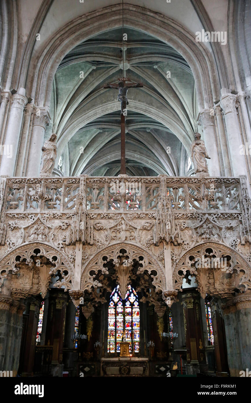 Sainte Madeleine de Troyes chiesa. Jube da Jean Gailde. Il XVI secolo. Foto Stock