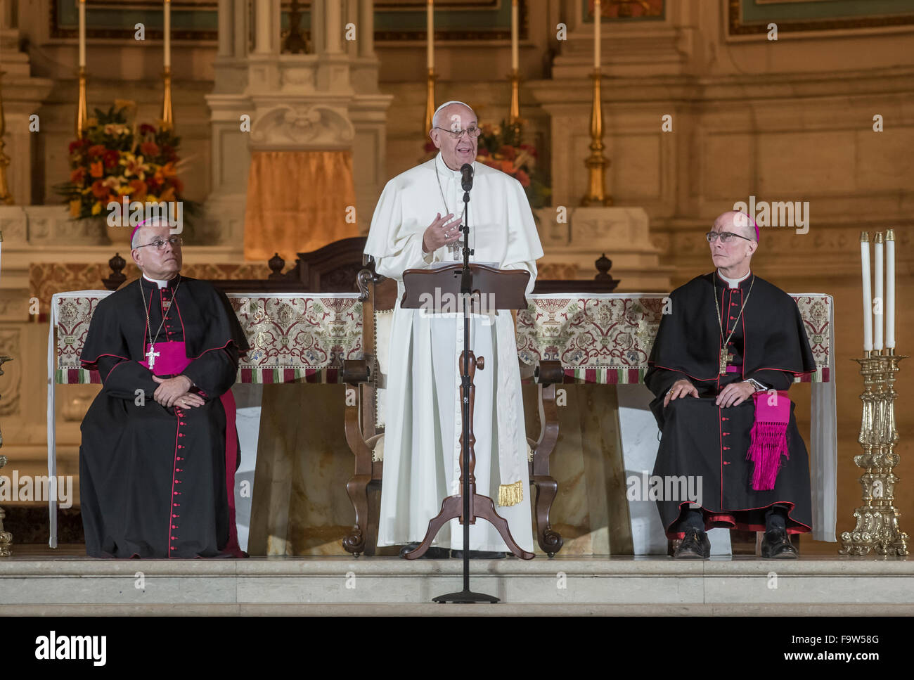 Papa Francesco a san Carlo Borromeo Seminary di Philadelphia, Pennsylvania, Stati Uniti d'America sett. 26, 2015 all'interno di Saint Martin's Chapel Foto Stock