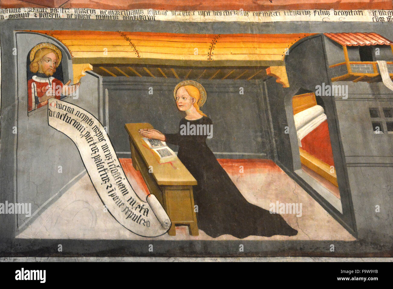 San Sebastiano cappella. Dipinto raffigurante San Sebastian apparendo lucine. (Xv secolo). Foto Stock