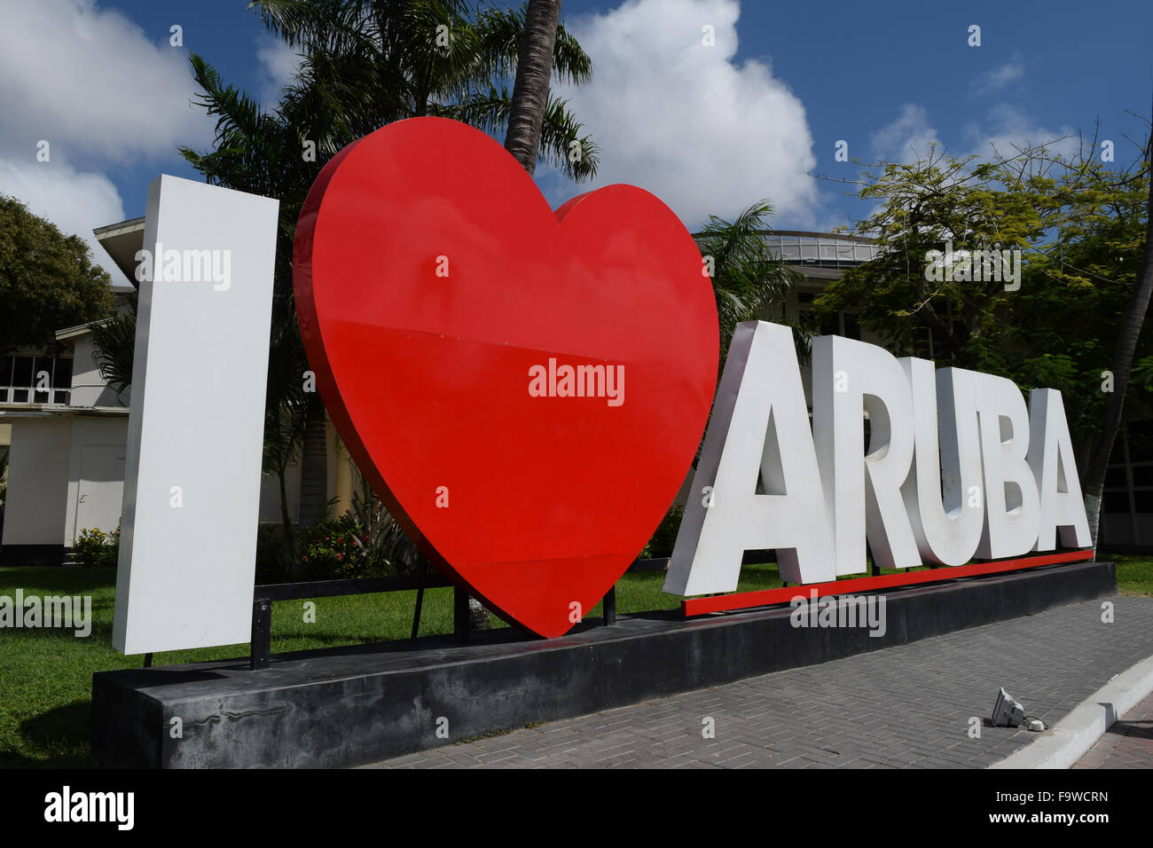 Io amo Aruba segno nei Caraibi Foto Stock