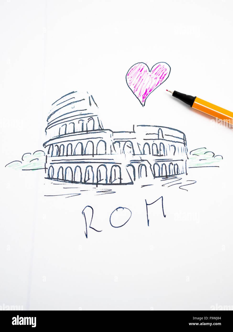 Colosseo a Roma, trafilati, cuore, immagine simbolica Foto Stock