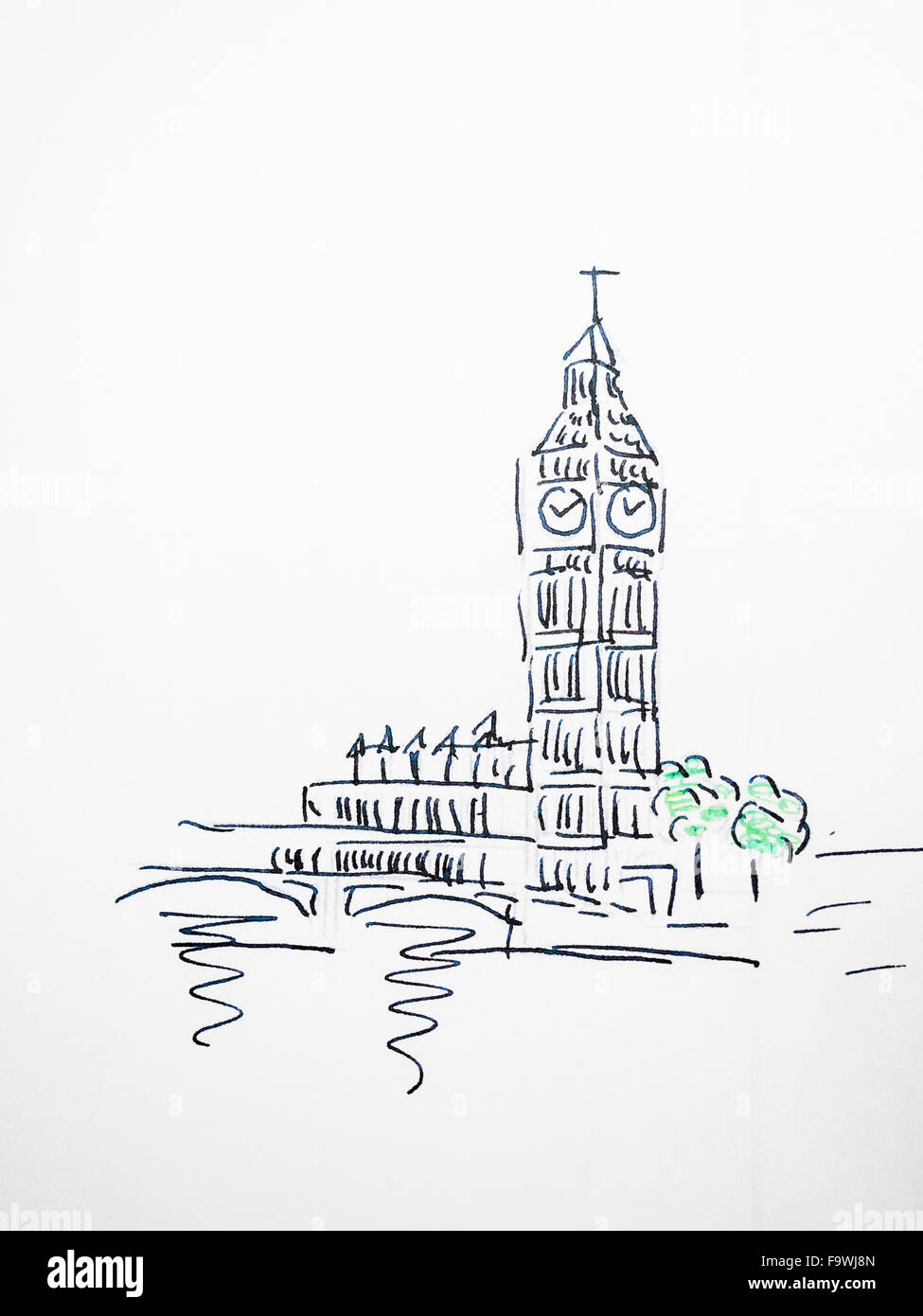 Big Ben di Londra, immagine simbolica, disegnata Foto Stock