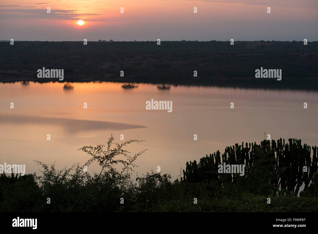 Alba sul canale Kazinga, Queen Elizabeth National Park, Uganda Foto Stock