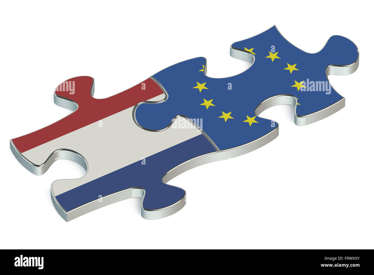 Unione Europea e Paesi Bassi puzzle dalle bandiere Foto Stock