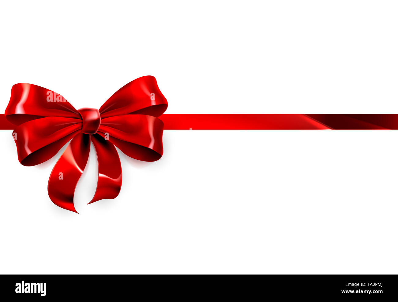 Una illustrazione di un bel nastro rosso e la prua su un bianco Natale, compleanno o altro dono Foto Stock