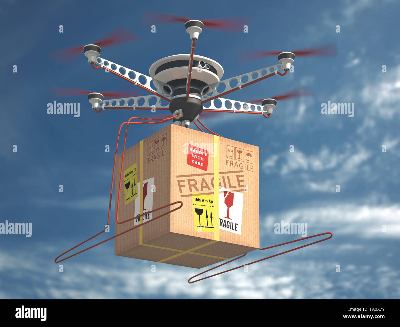 La consegna di pacchi via drone. Il futuro della posta. Foto Stock