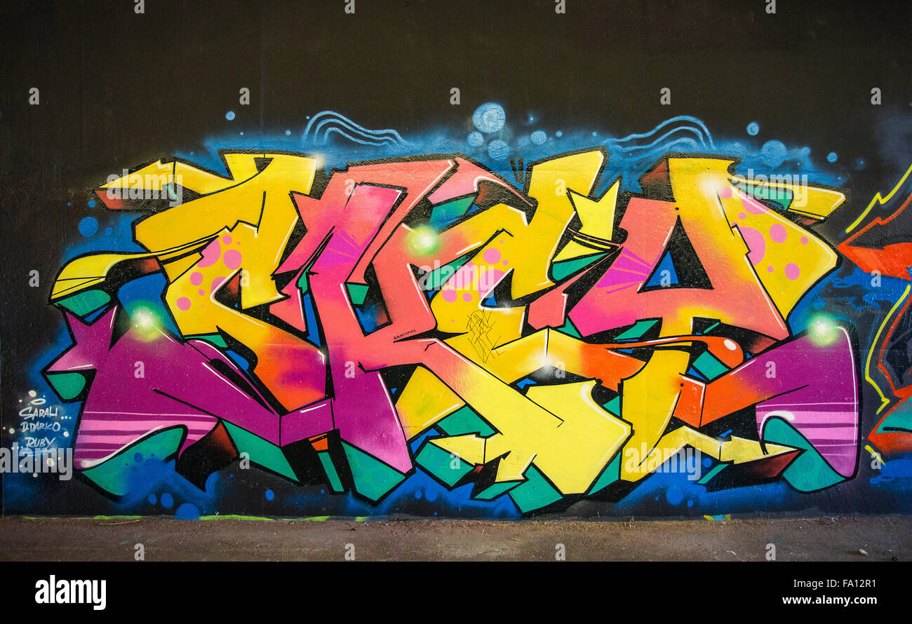 Arte dei Graffiti a Horbury Junction alla metropolitana, Wakefield, Regno Unito. Foto Stock