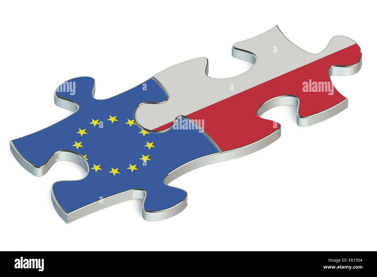La Polonia e l'Unione europea puzzle dalle bandiere Foto Stock